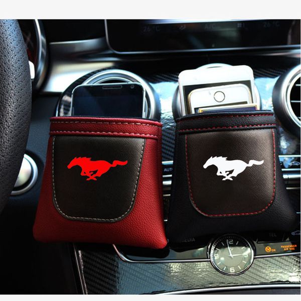 

clip on air outlet car air vent stow tidy storage pu leather bag coin bag case car phone holder for mustang