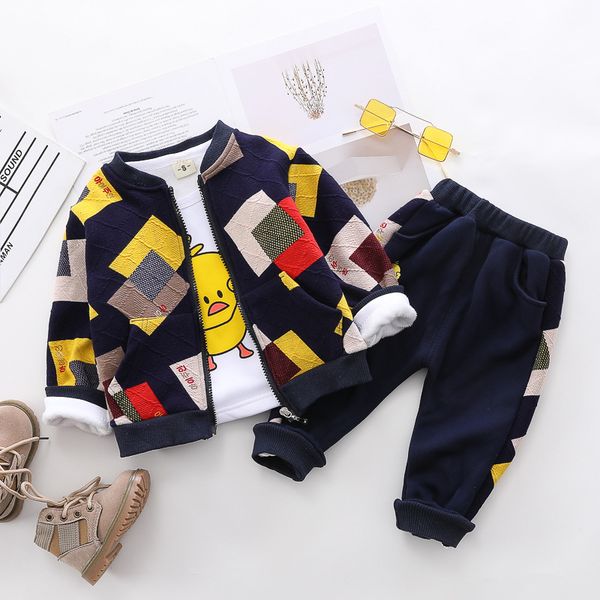 

0-4 years winter boy girl clothing set 2019 new casual warm thicken kid suit children baby clothing coat+hoodies+pant 3pcs, White