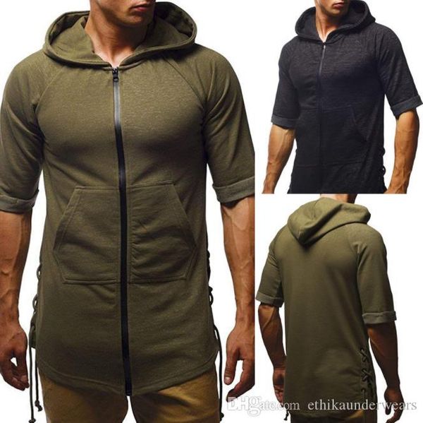 

casual style mens designer tshirt fashoin slim solid color hooded middle sleeve tshirts mens zipper tshirts, White;black