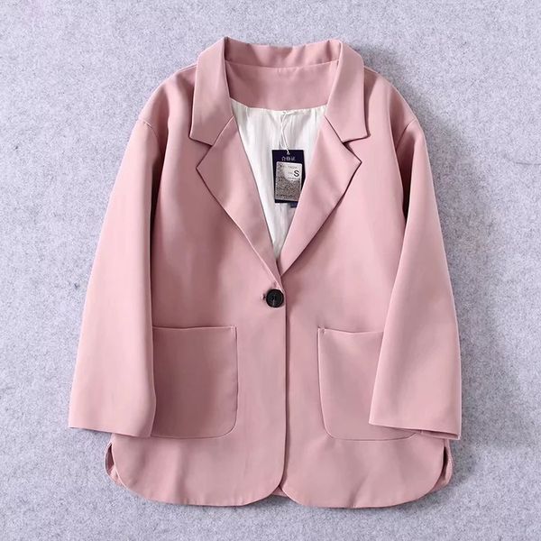 

ltd1199177 new 2019 solid notched single button pockets candy blazer coat women outerwear, White;black
