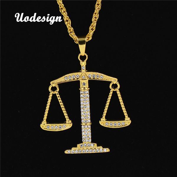

uodesign justice balance scales pendant necklace fashion gold color charm men women rhinestone crystal hiphop jewelry alloy, Silver