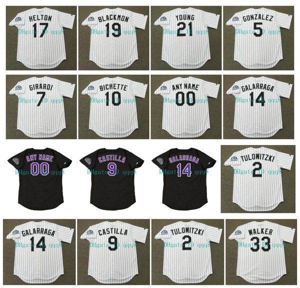 

1995 1993 vintage 33 larry walker 14 andres galarraga 9 vinny castilla 21 eric young todd helton troy 2 tulowitzki bichette retro baseball, Blue;black