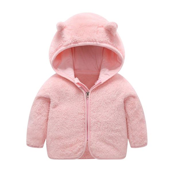 

super cute baby girls toddler kids baby girl boy cute ear zipper solid thick fleece hooded coat warm outwear 2019 newest, White