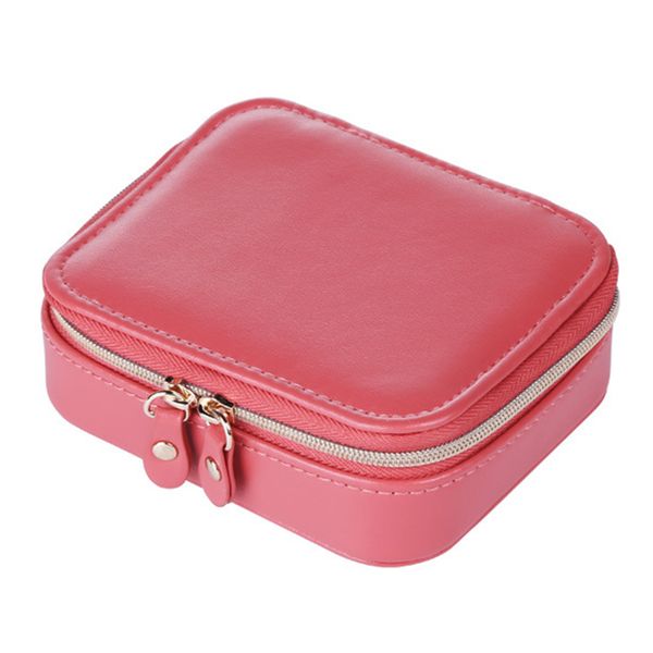 

storage for earrings necklaces double zipper multifunctional carrying portable jewelry case watch gift organiser bag pu leather, Pink;blue