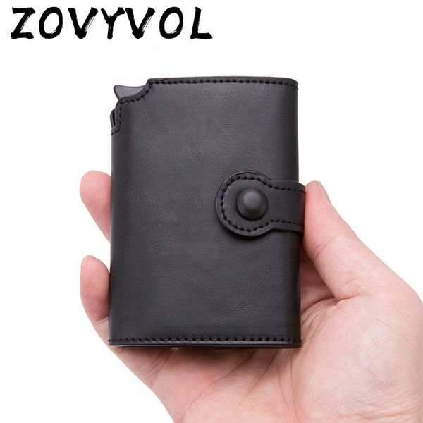 

zovyvol holder 2020 men button metal aluminum auto -up rfid id card case black wallet coin purse, Red;black