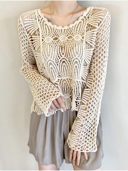 

women's sweaters summer 2021 hollow knitted pullover shirt long-sleeved o-neck causal sweater korean version of pure color, White;black