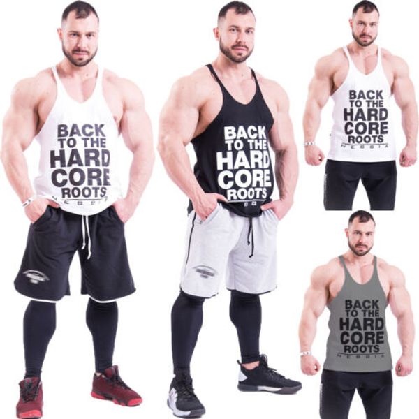 

новое прибытие стильный простой мужской письмо печати центр бодибилдинг мышцы рукавов топы boy casual sport fitness vest m-xxxl, White;black