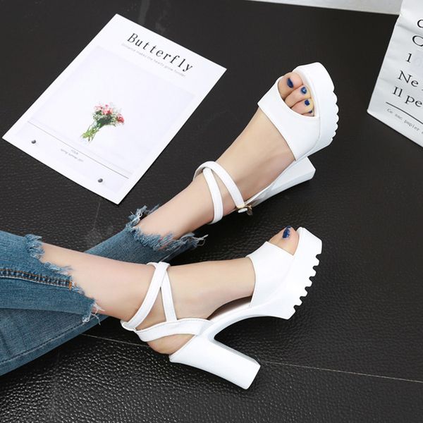 

retro woman shoes luxury sandals block heels 2020 summer buckle strap all-match espadrilles platform open toe suit female beige, Black