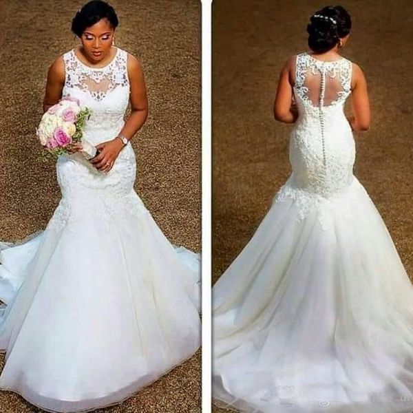

lace mermaid wedding dresses 2020 custom court train pleats applique african bridal gowns vestido de novia, White