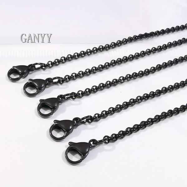 

in bulk 5pcs lot black stainless steel thin 2.5mm round rolo link chain necklace fashion jewelry women 18-32'', Silver