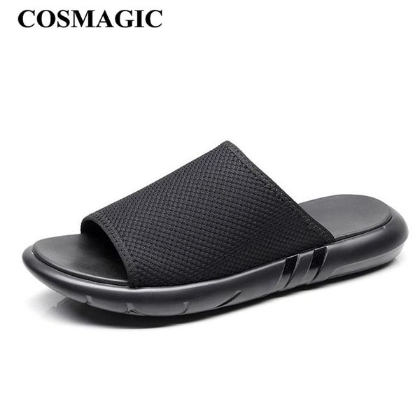 

cosmagic 2019 fashion men beach black mesh slippers summer non-slip outside slide shoe high quality, Blue;gray