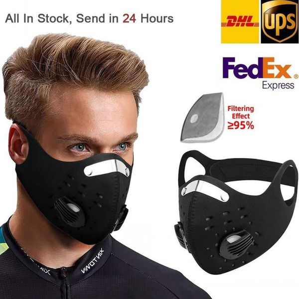 

us stock cycling protective mask with filter activated carbon pm2.5 anti-pollution sport running training mtb road bike cycling mask, Black