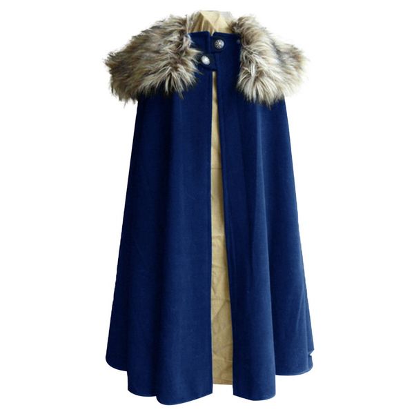 

sfit medieval men's winter viking cape coat ranger coat gothic style fur collar cape cloak jon snow costume, Tan;black