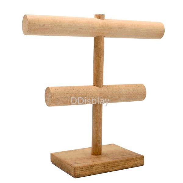 

[ddisplay] wooden t-bar bracelet jewelry display double layers bracelet jewelry stand jade solid wood bracelet storage rack, Black