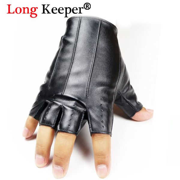 

long keeper male cool leather gloves fashion men fingerless glove for dance party half finger sport fitness luvas ing, Blue;gray