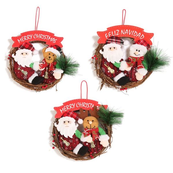 

christmas rattan wreath adornment door decoration christmas rattan wreath santa claus doll hanging accessories