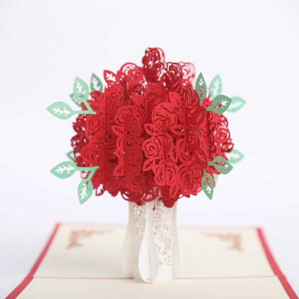 Acheter Cartes De Mariage 3d Cartes Cadeaux Saint Valentin Rose Rouge Fournir Des Cartes Dinvitation De Mariage De Bouquet De Fleurs Danniversaire
