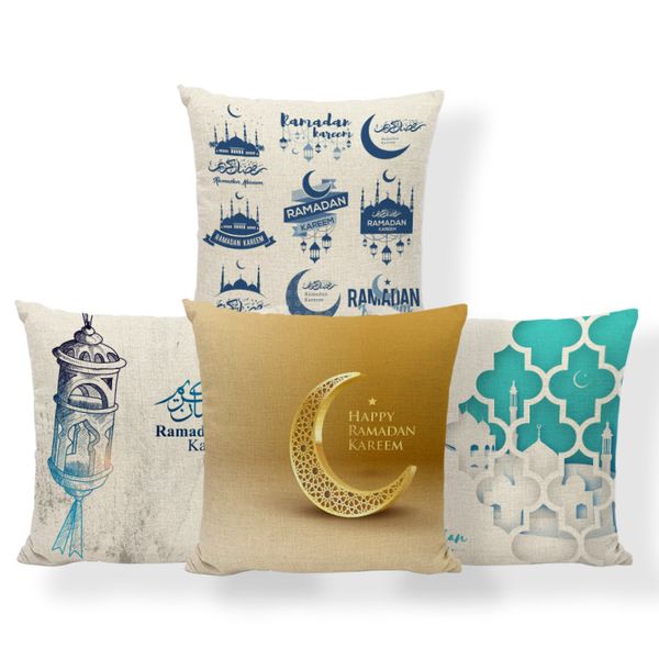 

fashion ramadan festival cushion moon lantern castle star hold pillow 45x45cm polyester decoration party prayer kareem pillow