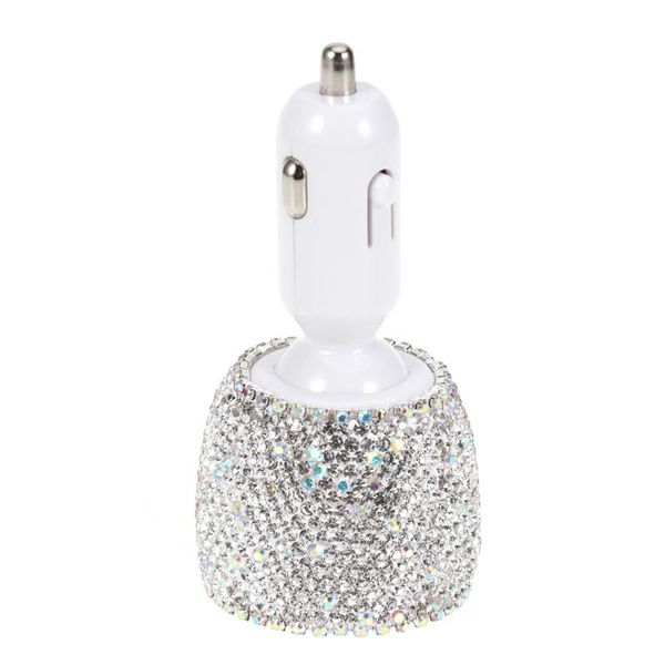 

dual usb car charger adapter 3.1a car charger for mobile phone fast usb type phone chargers with white diamond