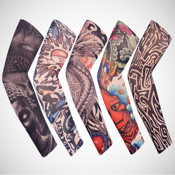 

cycling sports cooler tattoo warmers uv cool arm sleeves for men women high elastic nylon halloween dance party tattoo sleeve, Silver