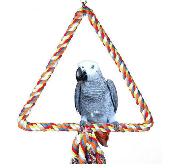 

big size parrot toys macaw cage climb chew bird toys for parrots pet bird cotton rope triangle swing shape