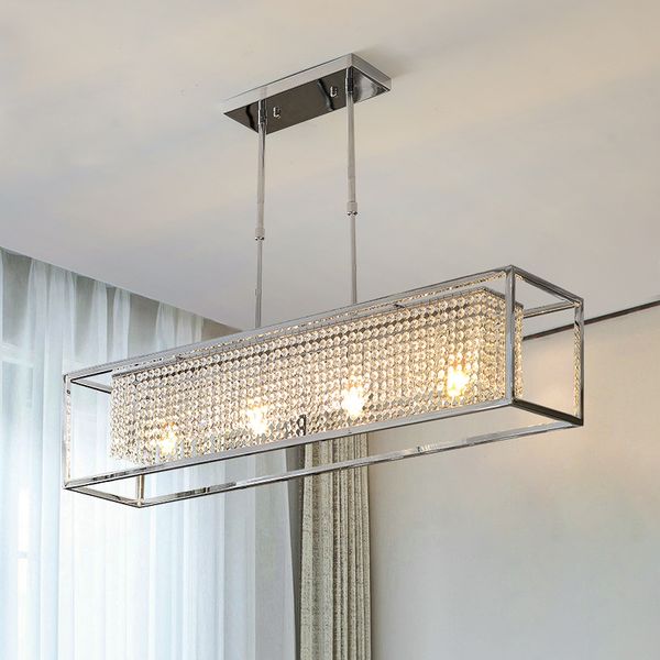 

rectangular restaurant led chandelier stainless steel chrome crystal modern chandelier light luxury l pendant lamps e14