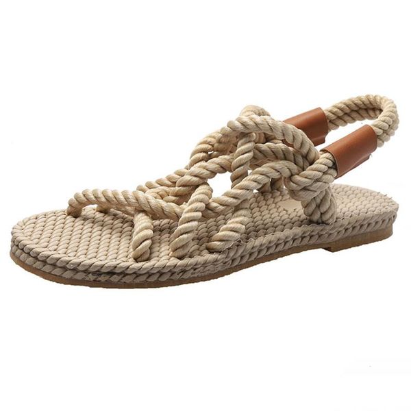 

sandals summer woman shoes braided rope traditional casual style, Black