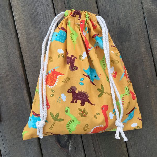 

yile 1pc cotton drawstring pouch party gift bag home bag print color dinosaur light blue yl03