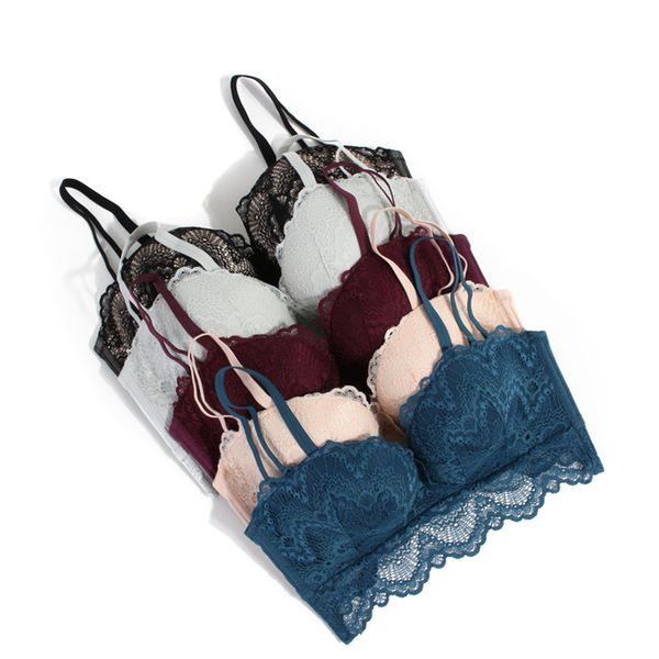 

2019 new design padded push up bra lace bralette lingerie underwear seamless wireless adjustable bras for women, Red;black