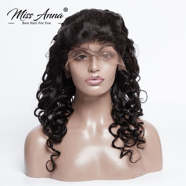 

missanna] onecut 360 lace frontal wigs brazilian remy hair loose wave pre plucked with baby hair, Black;brown