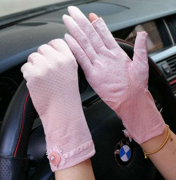 

women' spring summer sunscreen print cotton gloves female summer uv protection non-slip gloves r879, Blue;gray