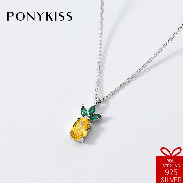 

ponykiss romantic 100% 925 solid sterling silver pineapple pendant necklace zircon chain women fine jewelry birthday party gift