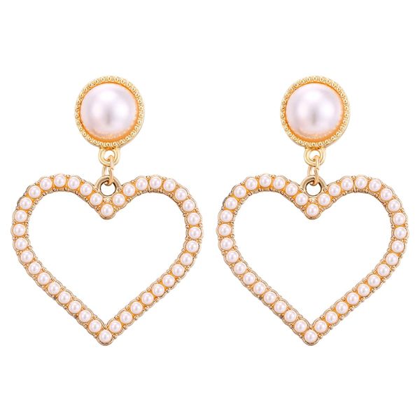 

creative fashion retro love earrings faux pearl hollow earrings, Golden;silver