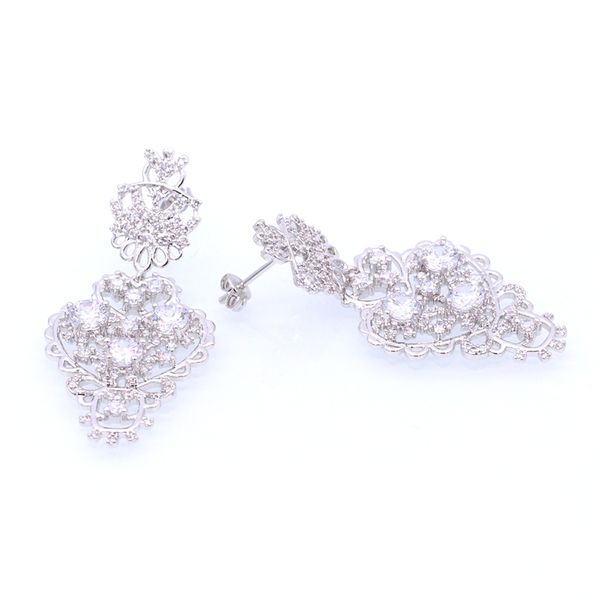 

fashion- luxury long earrings for women bridal sparkling flowers zircons stud earrings wedding accessories jewelry bijouterie, Golden;silver