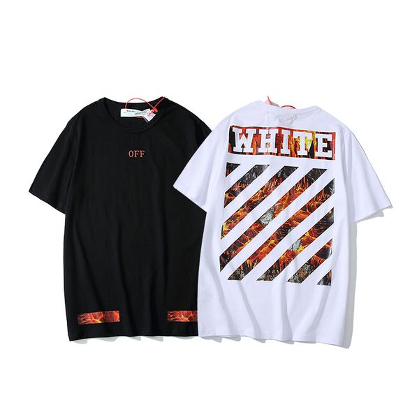 

19ss summer new wave of brand of black white flame jointly ow men and women loose short-sleeved t-shirt