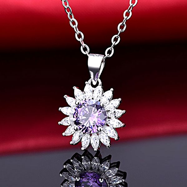 

925 sterling silver women pendant brilliant white purple cubic zirconia pendant