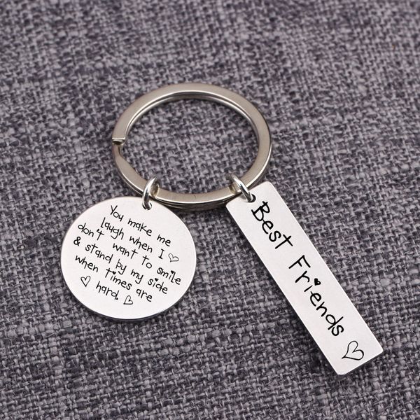 

engraved pendant keychain for friends key ring you make me laugh when i don`t want to smile jewelry bag car key tag sister, Silver