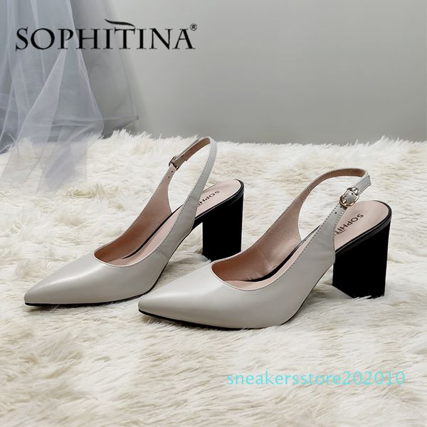 

sophitina summer women sandals pointed toe slingbacks square heel med slip-on mature casual shoes sheepskin office sandals s10, Black