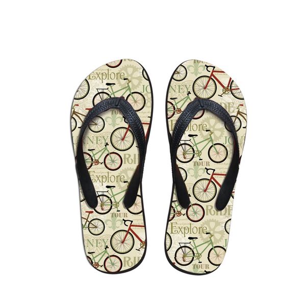 

whereisart house slippers women bicycle journey printing summer beach flip flops sandals women's slippers cartoon sandals youth c15, Black