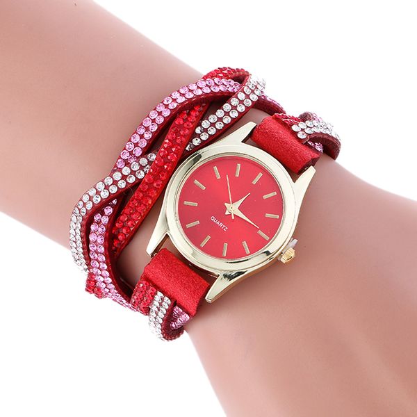 

women watches 2019 wrap around fashion watch braided leather bracelet watch womans wrist rhinestone relojes para mujer, Slivery;brown