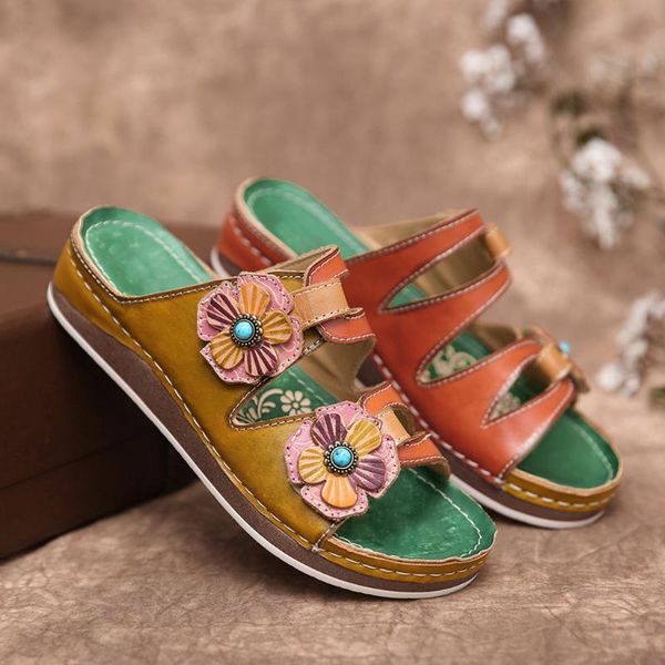 

vintage 2020 women's retro sandal dimensional flower stitching sandals wedge summer beach shoes slip on sandal#, Black