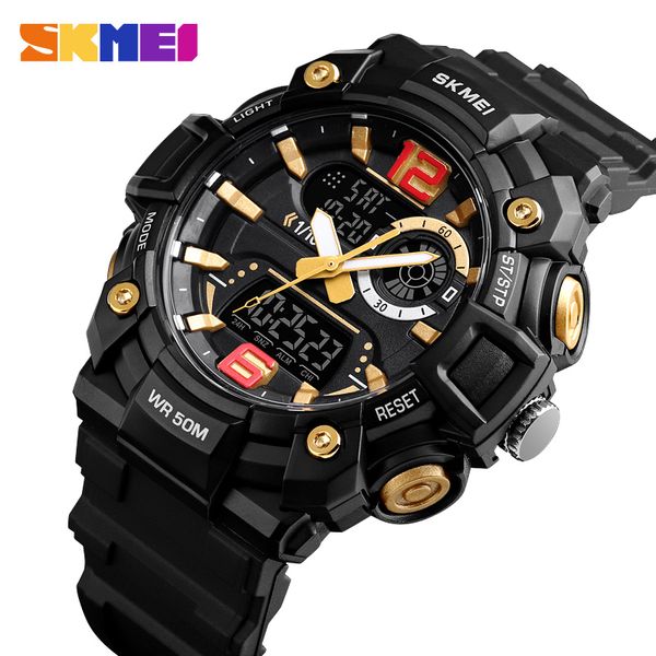 

skmei sport men watch digital watch fashion dual display 5bar waterproof luminous 3 time multi-function watch montre homme 1529, Slivery;brown