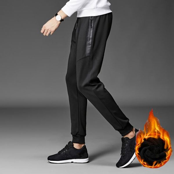 

mrmt 2019 бренд зимние новые мужские брюки большой размер slim fit повседневные брюки для мужчин плюс бархатные маленькие ноги брюки, Black