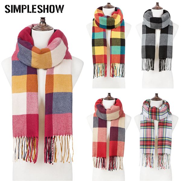 

2019 fashion men women winter scarf check tassel scarf ladies shawl knitted winter warm scarf long focald femme, Blue;gray