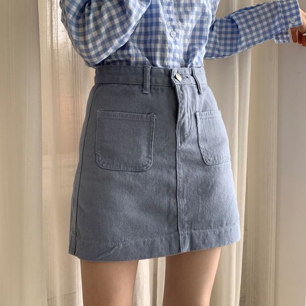 

2020 summer women plus size denim skirt button pocket high waist mini skirt female fashion loose a-line jeans short skirts, Black