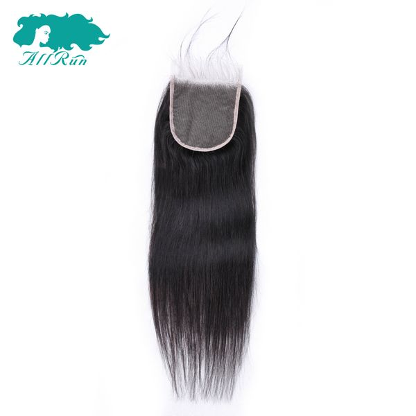 

allrun brazilian straight hair closure non remy transparent swiss lace closure 100% hand tied 4x4 part human hair, Black;brown