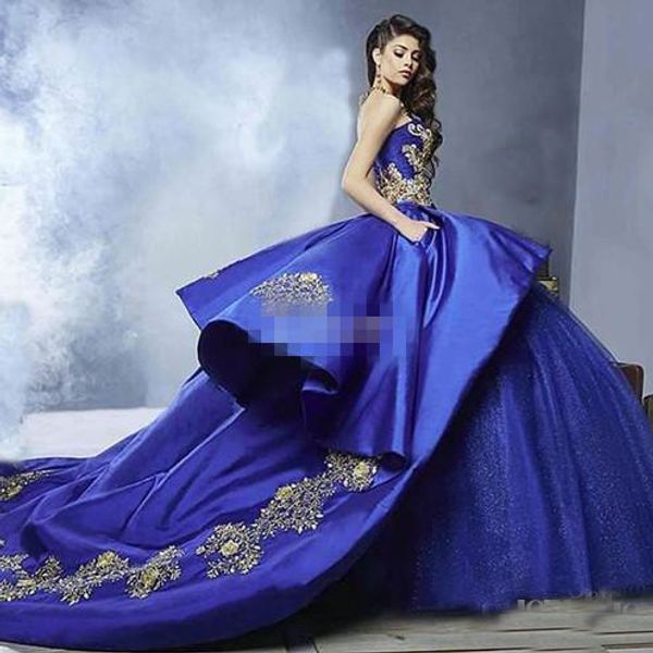 

Luxury Gold Embroidery Quinceanera Dresses 2019 Masquerade Ball Gown Royal Blue Sweety 16 Girls Prom Ball Gowns
