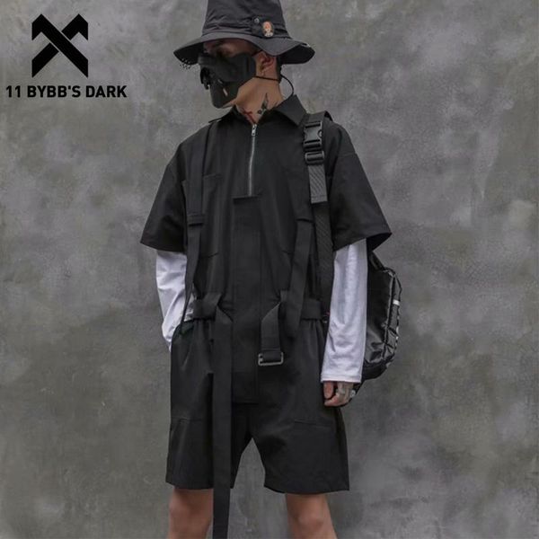 

11 bybb's dark hip hop jumpsuit men ribbon short sleeve romper 2020 tactical cargo overalls streetwear short techwear jumpsuits, White;black