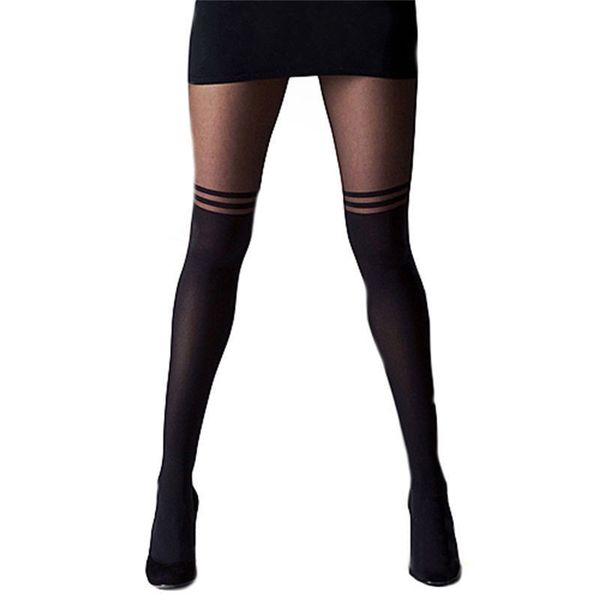 

new stylish autumn style women's striped opaque pantyhose stockings hosiery skinny tights black stocking costume, Black;white