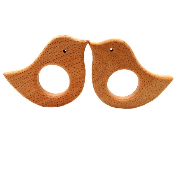 

4шт бук деревянная птица прорезыватель незавершенного дерева животных пищевой класс детские деревянные кольца прорезыватель diy уход ожерель